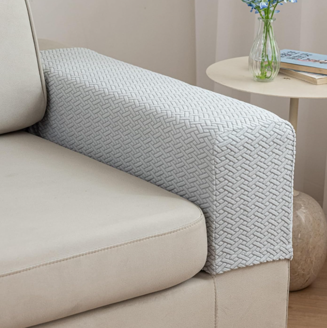 Textured Light Gray Sofa Armrest Covers (Medium Size, Set Of 2)