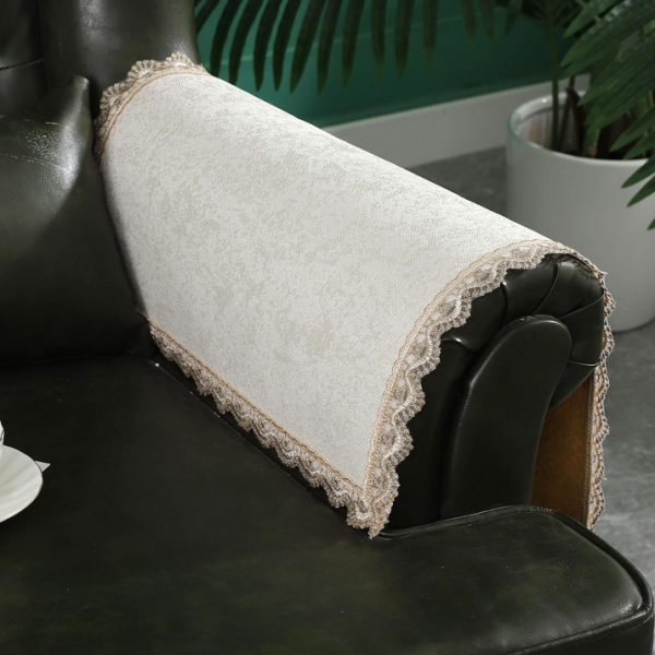 Washable, Non-Slip Lace Sofa Armrest Covers (Beige)