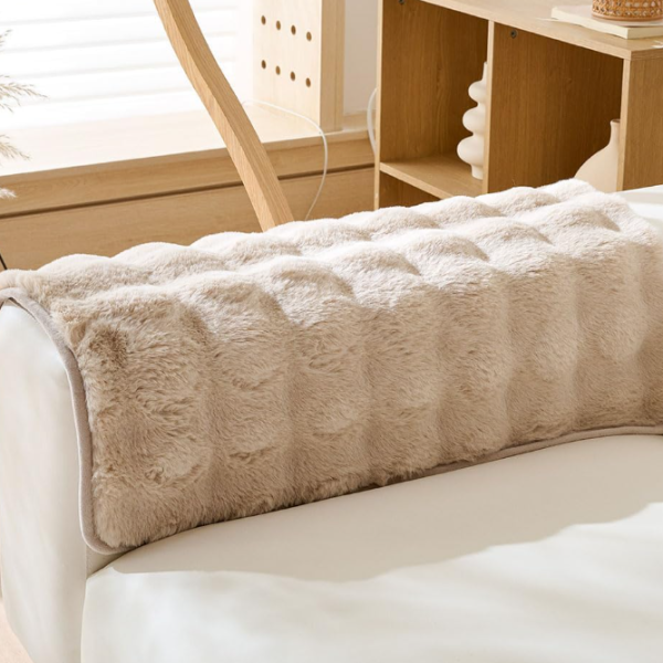 Thick, Plush Faux-Fur Sofa Armrest Covers (Khaki)