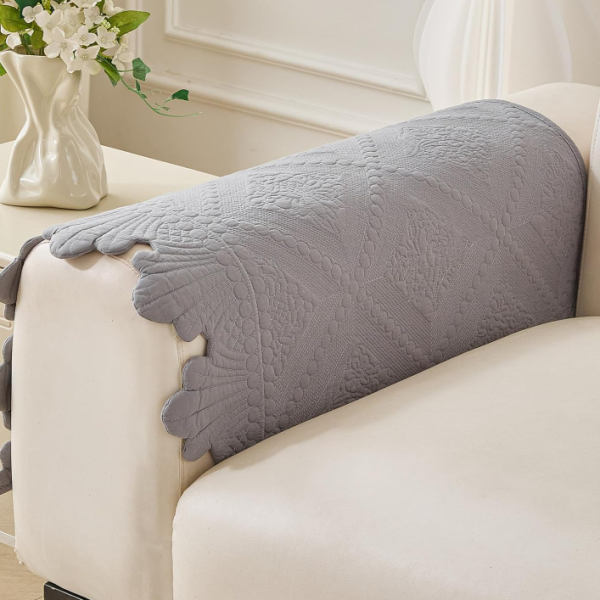Washable, Quilted Cotton Sofa Armrest Covers (Gray)