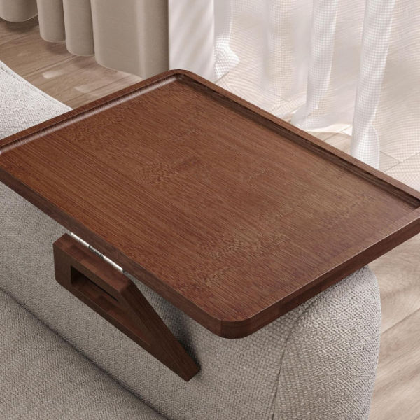 Foldable Bamboo Sofa Armrest Tray (Clip-On Table)