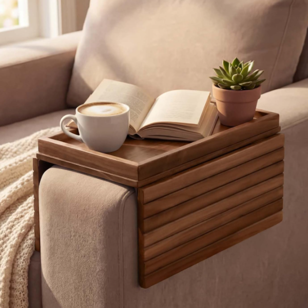 Large, Foldable Bamboo Sofa Armrest Tray