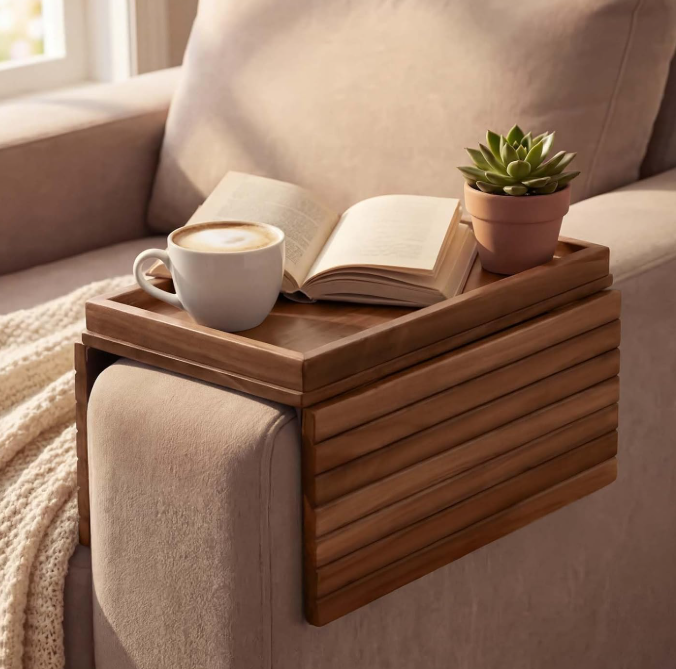 Large, Foldable Bamboo Sofa Armrest Tray