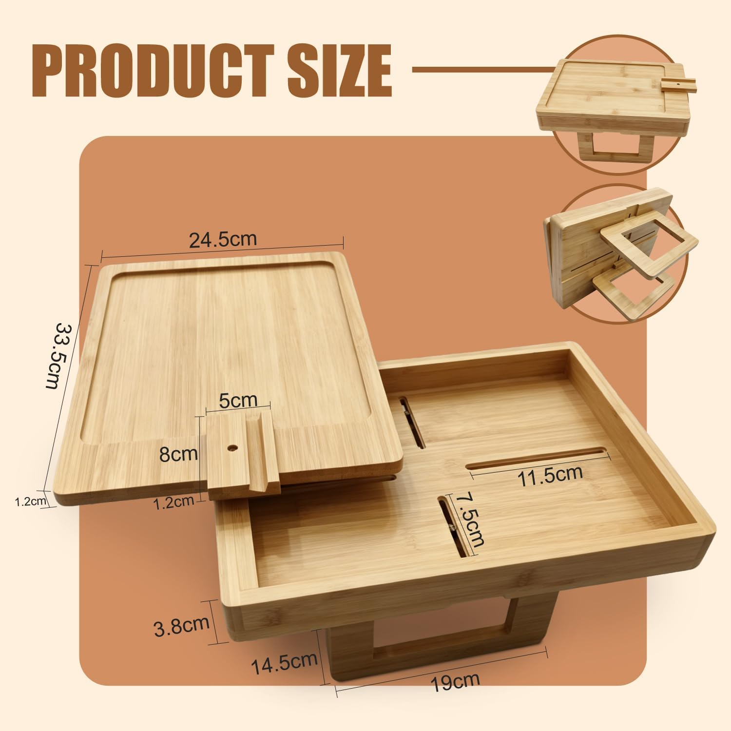 Bamboo Sofa Armrest Tray, Rotating Storage Platform - Image 2