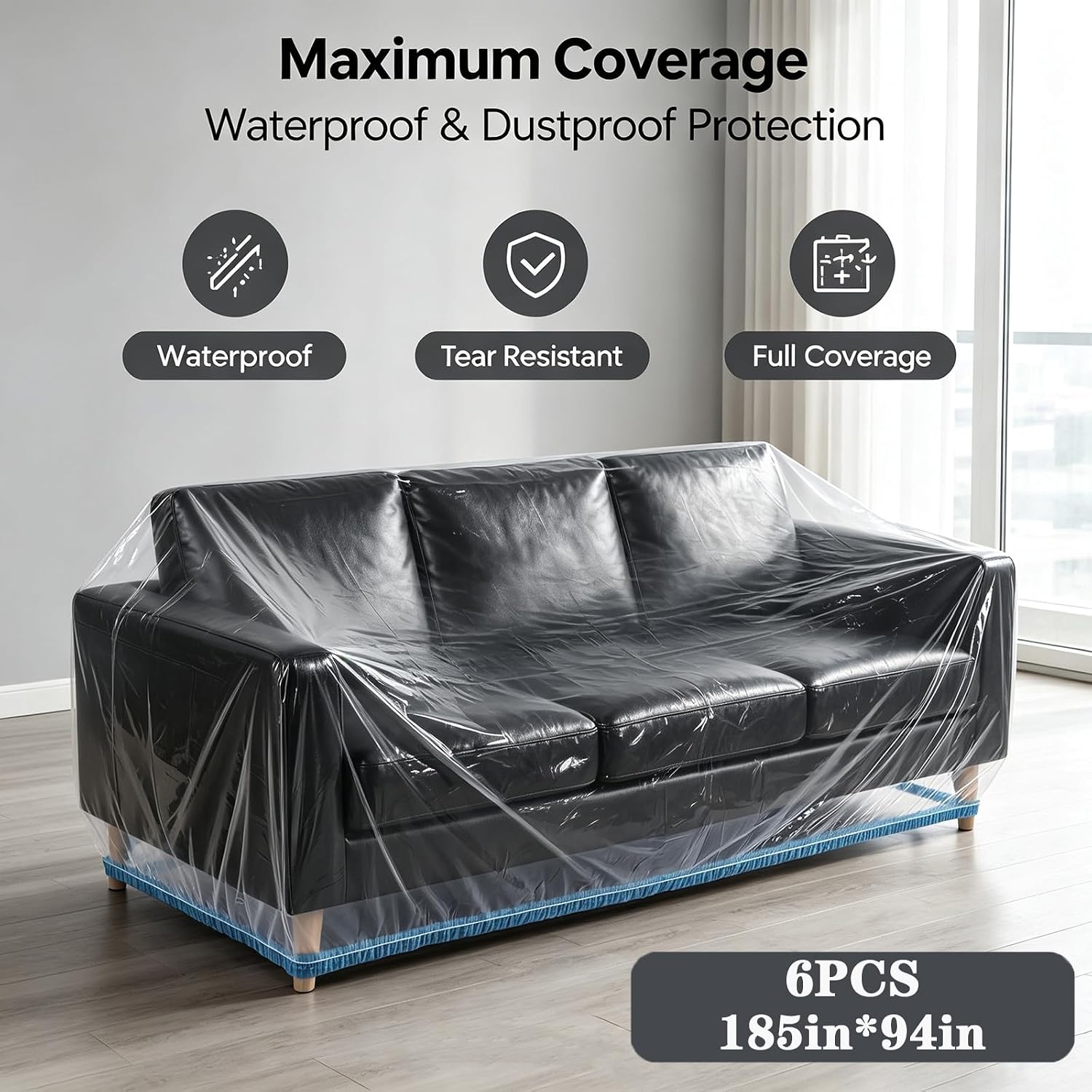 Transparent Plastic Sofa Cover With Elastic Band, Thickened And Waterproof - Image 2