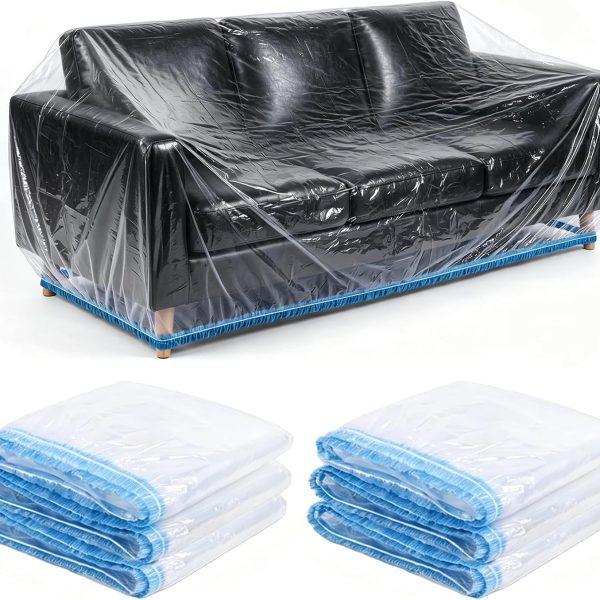 Transparent Plastic Sofa Cover With Elastic Band, Thickened And Waterproof