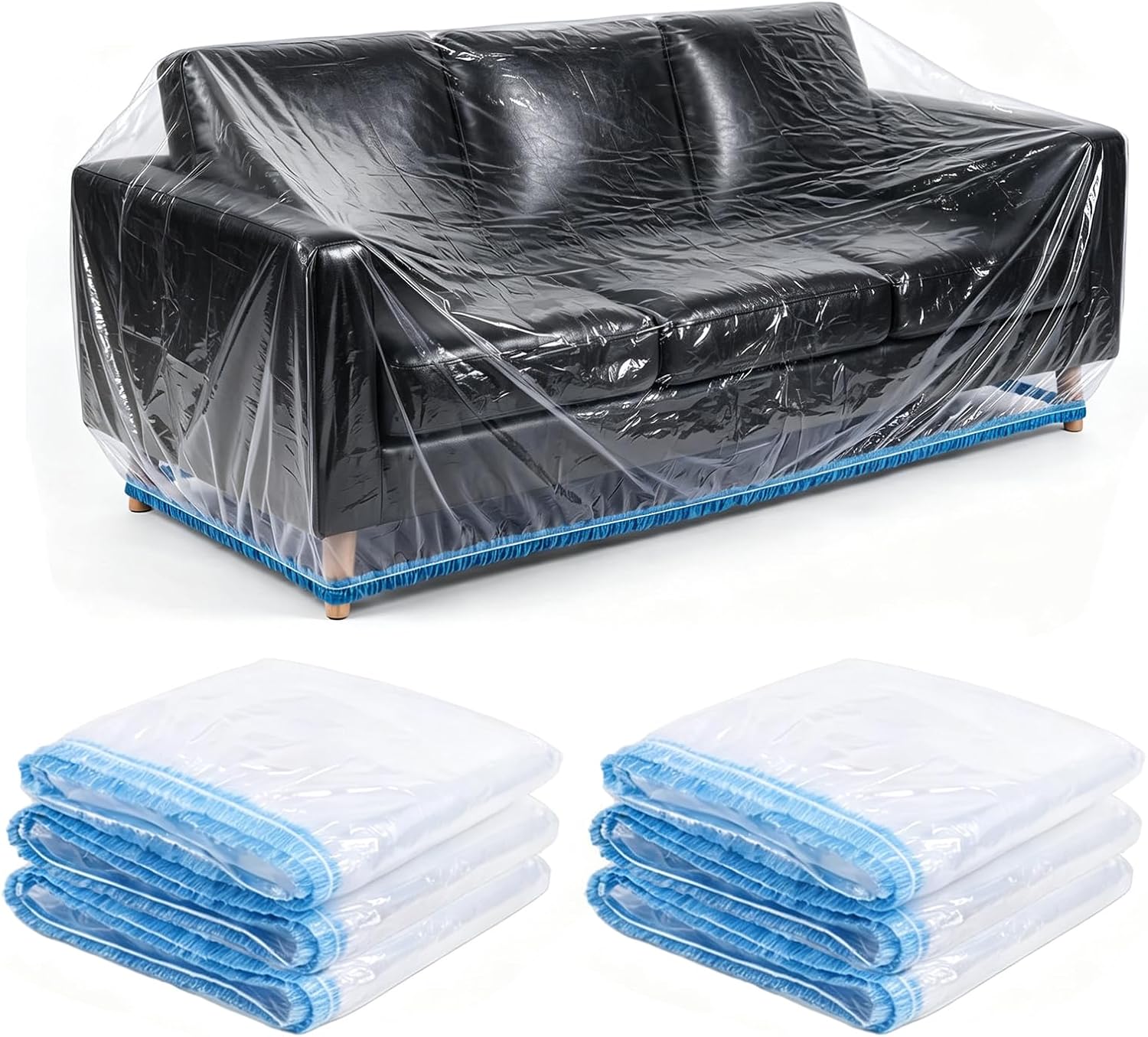 Transparent Plastic Sofa Cover With Elastic Band, Thickened And Waterproof