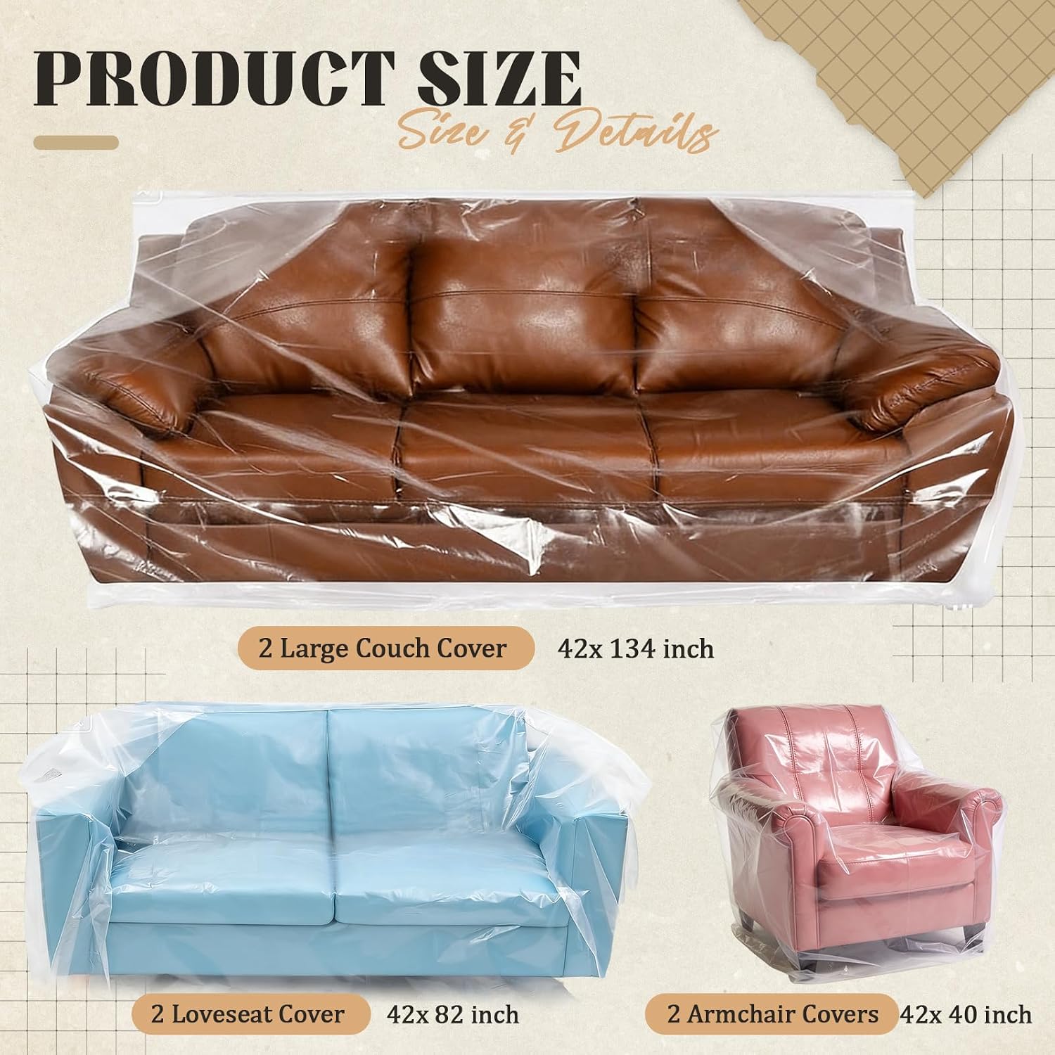 6-Piece Transparent Plastic Sofa Cover Set For Moving - Image 2