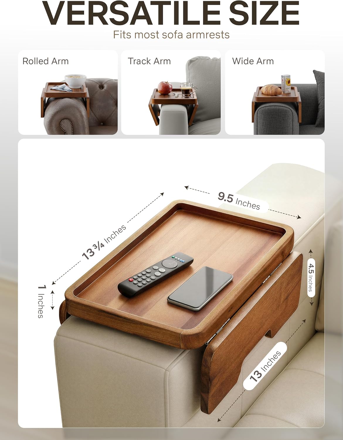 Foldable Wooden Sofa Armrest Table - Image 2