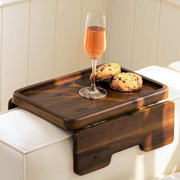 Acacia Wood Sofa Armrest Tray With Phone Holder