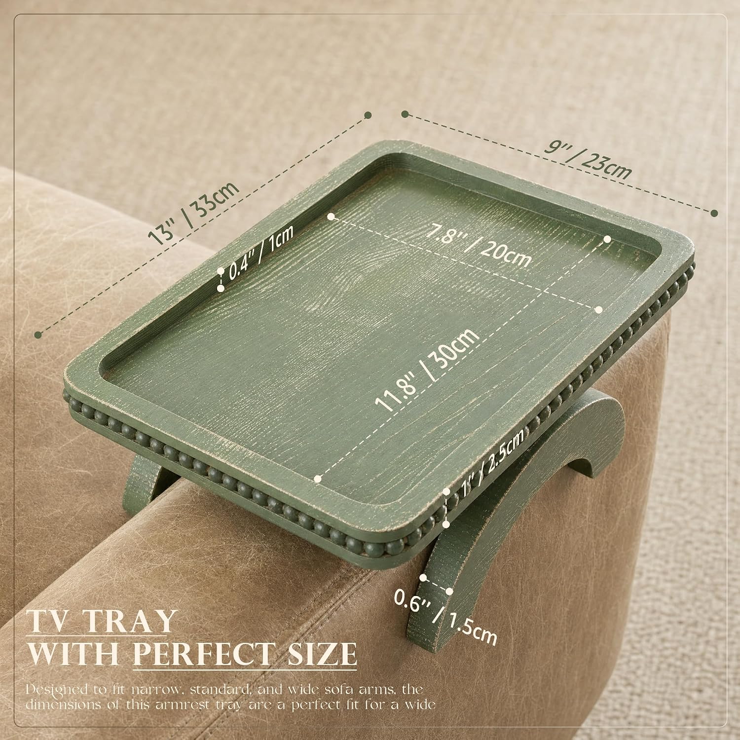 Beaded-Design Sofa Armrest Tray (For Drinks And Snacks, Green) - Image 2