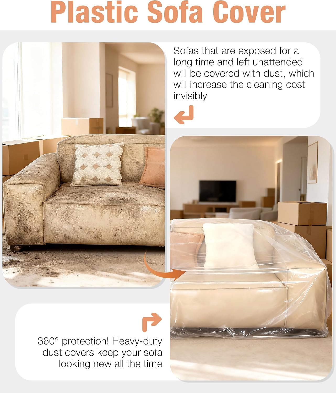 Extra-Thick Transparent Plastic Sofa Cover, Dust Protection - Image 2