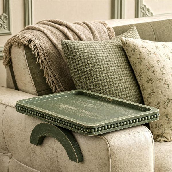 Beaded-Design Sofa Armrest Tray (For Drinks And Snacks, Green)