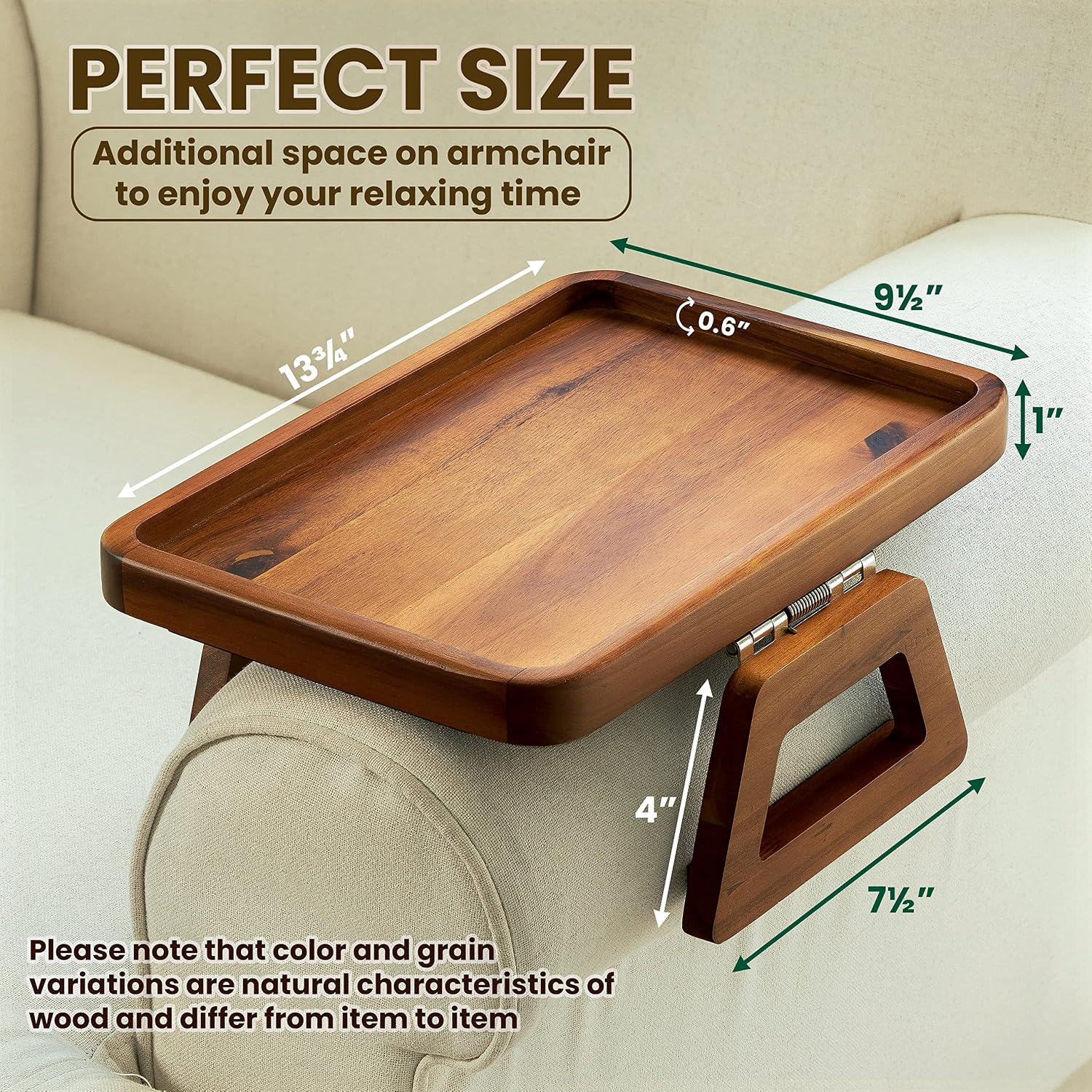 Large Acacia Wood Sofa Armrest Table (Designed For Sofas) - Image 2